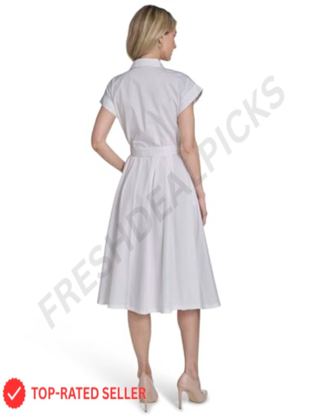 Calvin Klein Cap Sleeve Cotton Midi Shirt Dress Women's Casual Button Front - Picture 3 of 6